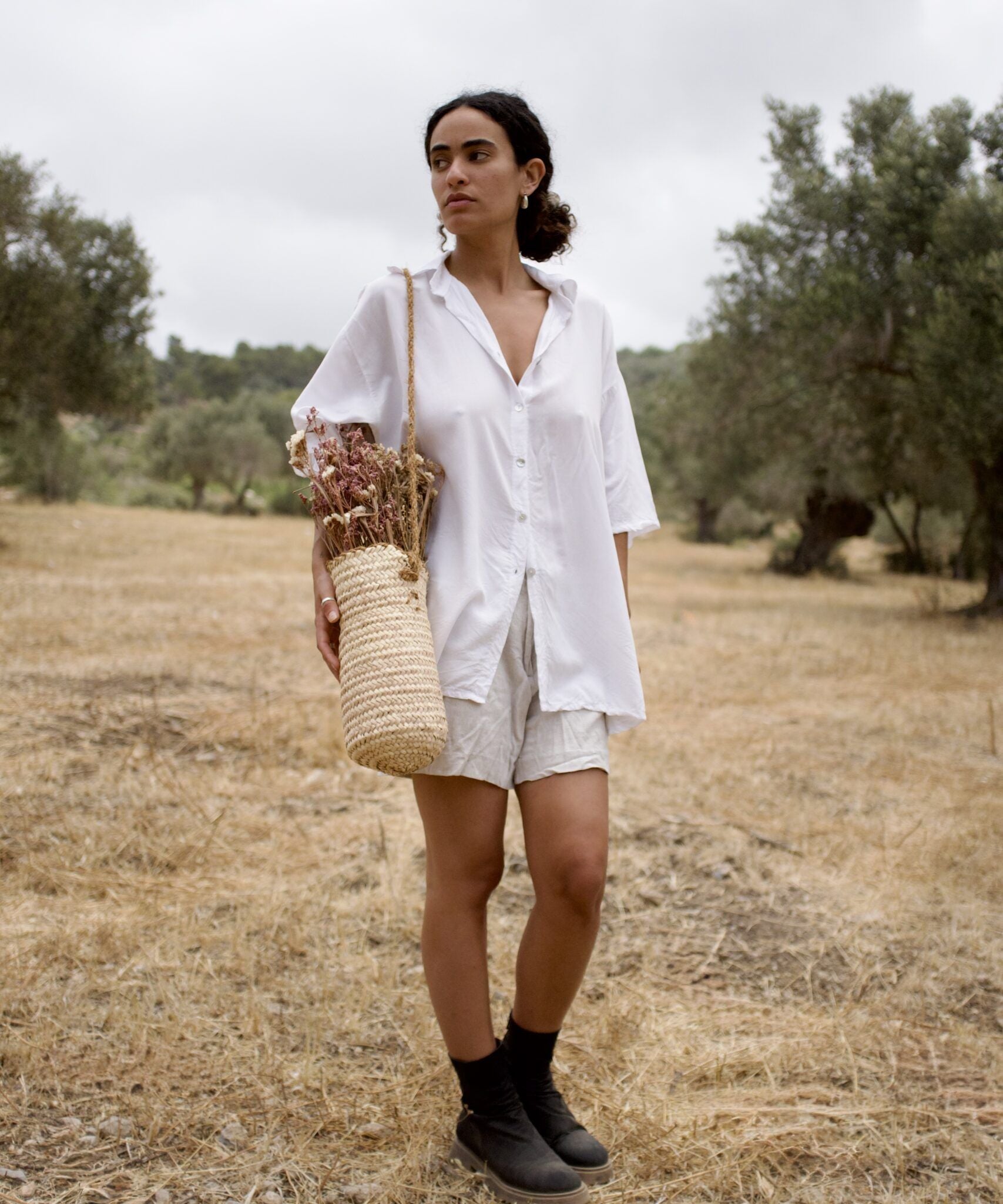Unisex Buttoned Tee in white